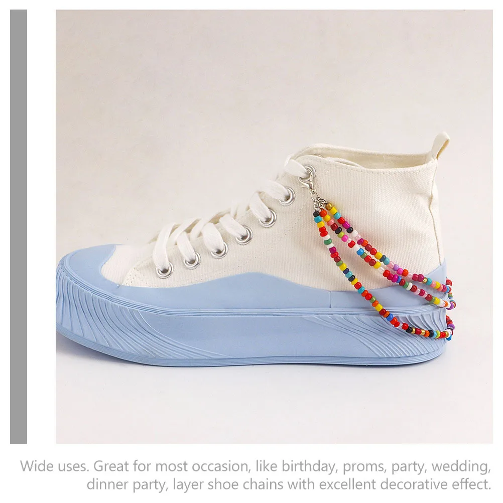 

1Pair Multi-Layer Beaded Shoe Charms for Women Girls Bohemian Style Layered Shoe Chains Decor for Sneakers Boots Wedding Party