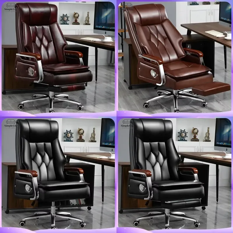 Cadeira de Escritório Ergonômica de Couro com Encosto Alto, Executiva, Giratória, Reclinável, com Massagem, para Computador, Jogos e Uso Doméstico com