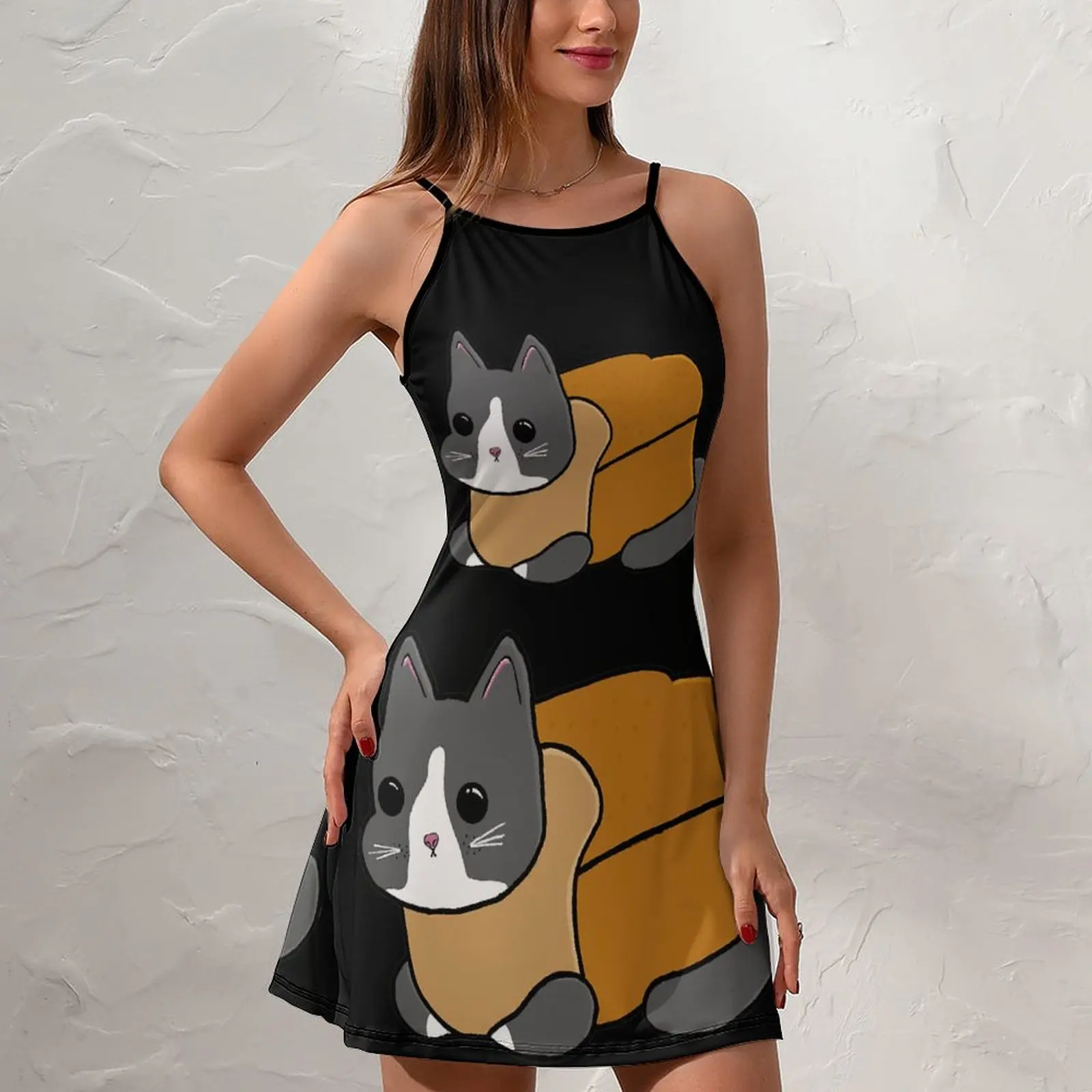 Heavy Mental Music Cats Meme Cute Cat Loaf 3  Women's Sling Dress Joke Strappy Dress Top Quality Exotic  Woman's Dress  Clubs