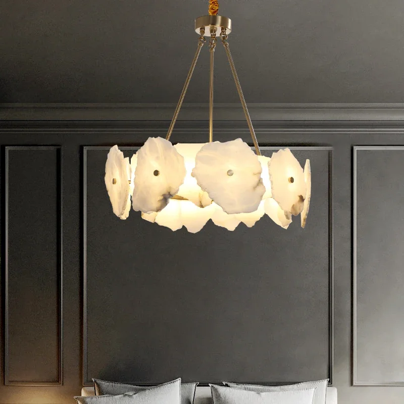 High Quality Copper LED Pendant Lights Natural Marble Dining Room Kitchen Hanging Lamp Creative Unique Art Deco Home Ceiling