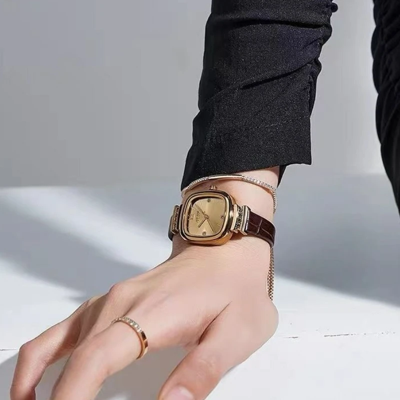 Винтажные квадратные часы с бриллиантами для женщин, модные кожаные кварцевые часы, роскошные женские наручные часы, подарки Relogio Feminino