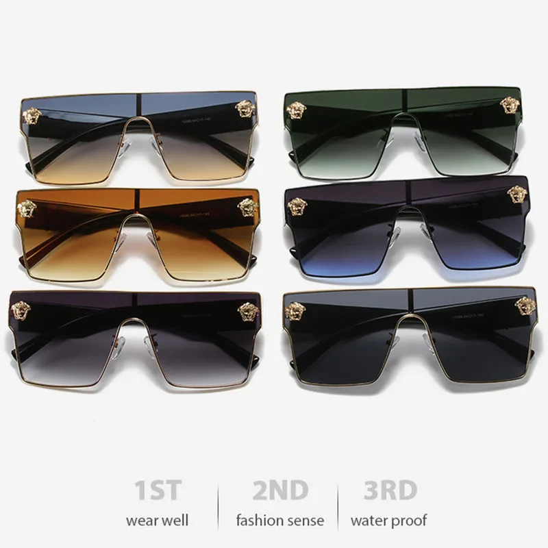 New Fashion High Quality Square Frame Big Frame Retro Skull Head Color Film Sunglasses for Men and Women With Box