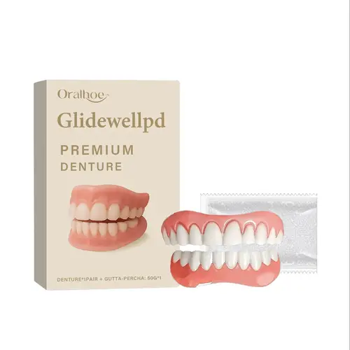 Imagen 2 del producto Dentaduras postizas de silicona suave, juego completo de dientes postizos naturales, ajuste perfecto, cubierta de encías, diente roto faltante, carillas dentales superiores e inferiores