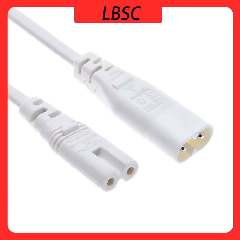 IEC 60320 C8 Plug to C7 Receptacle Male to Female Extension Power Supply Main Adapter Cable White Color