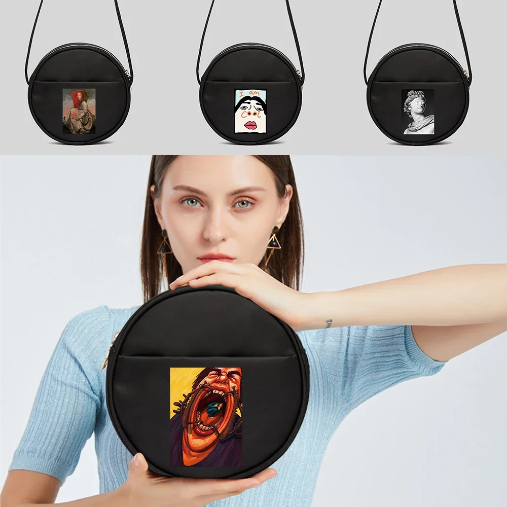 Round Crossbody Bag Mini Phone Purse Outdoor Travel Storage Pack Portable Female Casual Messenger Bags Funny Series