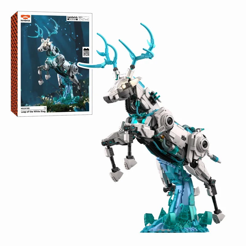 

Idea Animal Mecha Building Block Wapiti Robot Mech Model White Deer Steam Construction Brick Toys Collection With Light For Boy