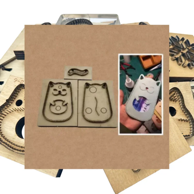 Cartoon Kitten Card Holder Cutting Die, High Hardness Steel Wooden Mold for Leather Craft