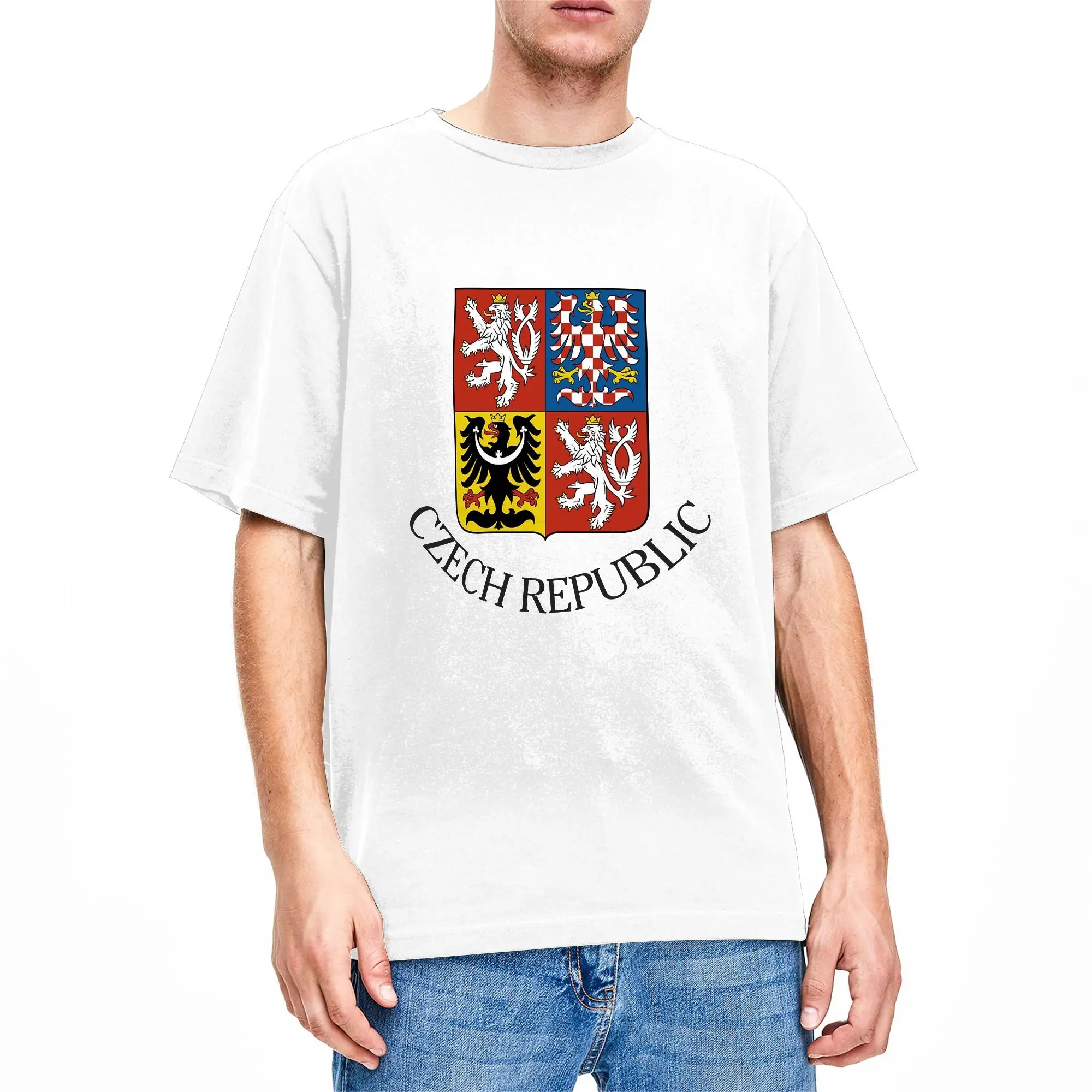 Mens T-Shirt Coat of Arms of Czech Republic T Shirts Fashion  Beach Tees Streetwear 100% Cotton Clothing Birthday Present
