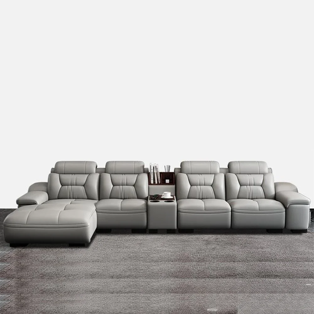 Italian Genuine Leather Sectional Sofa with USB Charging, Bluetooth Speaker and Projector - Perfect for Your Living Room