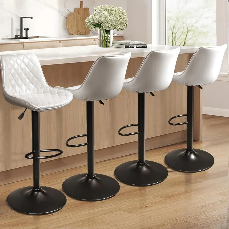 Bar Stools Set of 2,Adjustable Counter Height Leather Bar Stools with Back,Modern Swivel Armless Bar Chair with 350 LBS Capacity