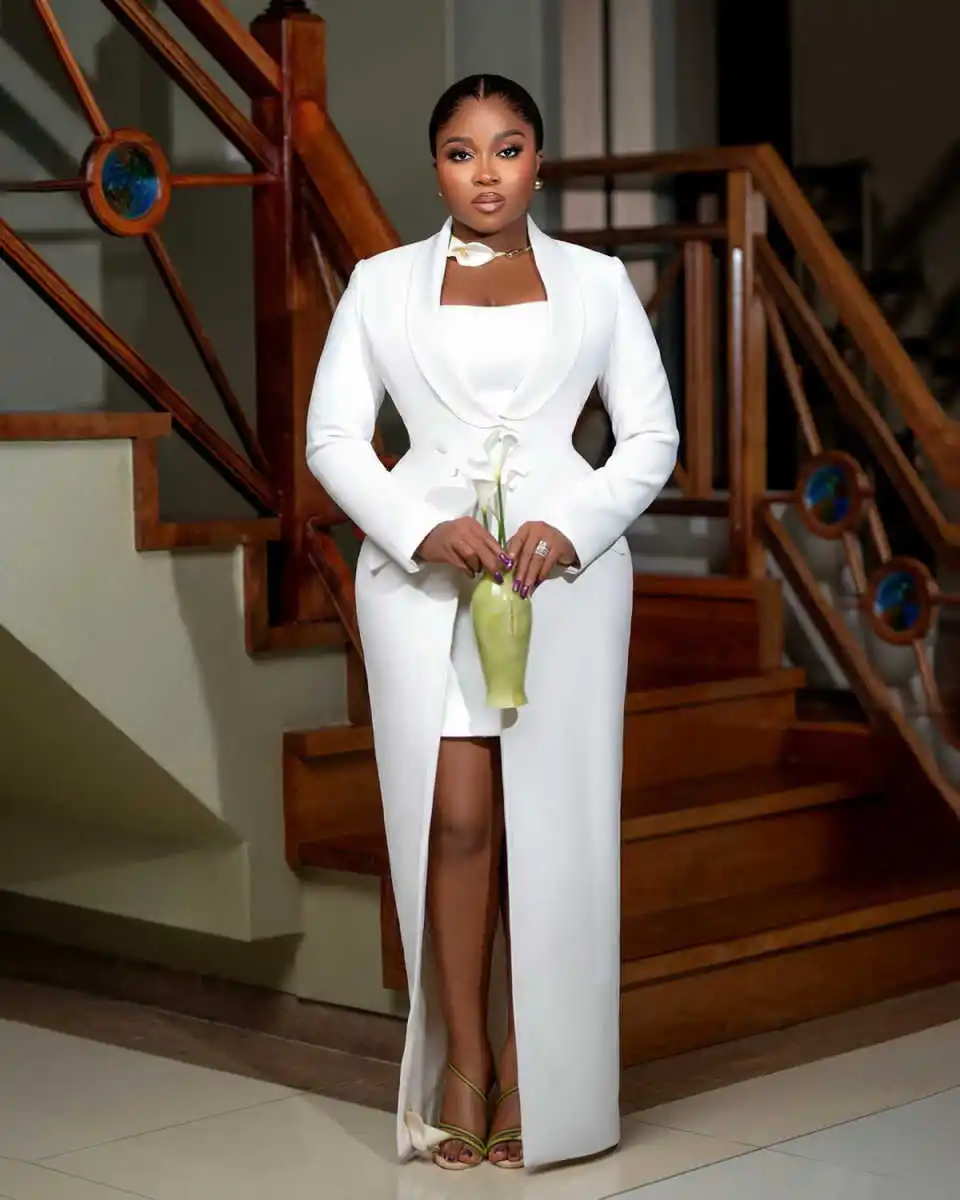 Trajes largos sexis para mujer, 1 pieza, elegante chal con solapa hasta el tobillo, chaqueta africana ajustada con doble botonadura personalizada