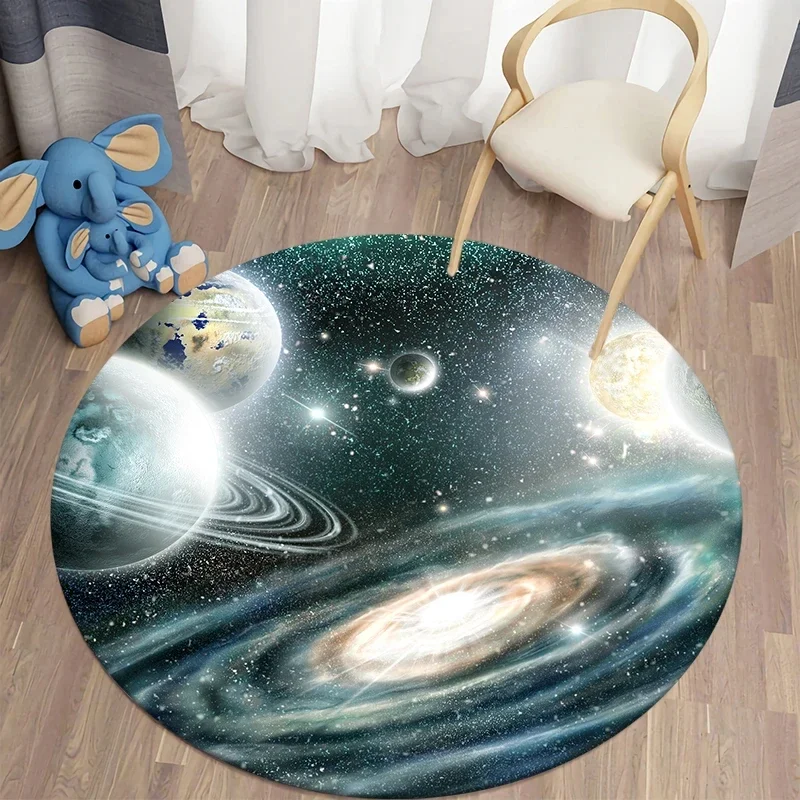 Galaxy Round Rug Universe Space Nebula Star Starry Carpet Circle Floor Mat for Bedroom Playroom Children's Room Non Slip Doormat