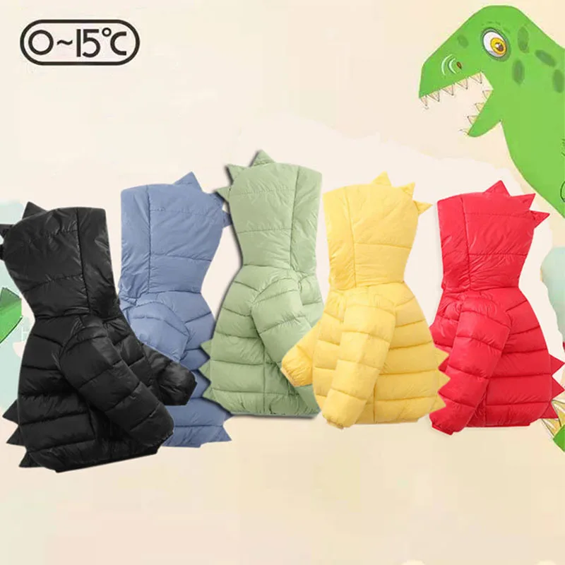 Baby Warm Outerwear Autumn Winter New Children's Down Cotton Jacket Boys Girls Fashion 3D Dinosaur Coat Toddler Hooded Clothing