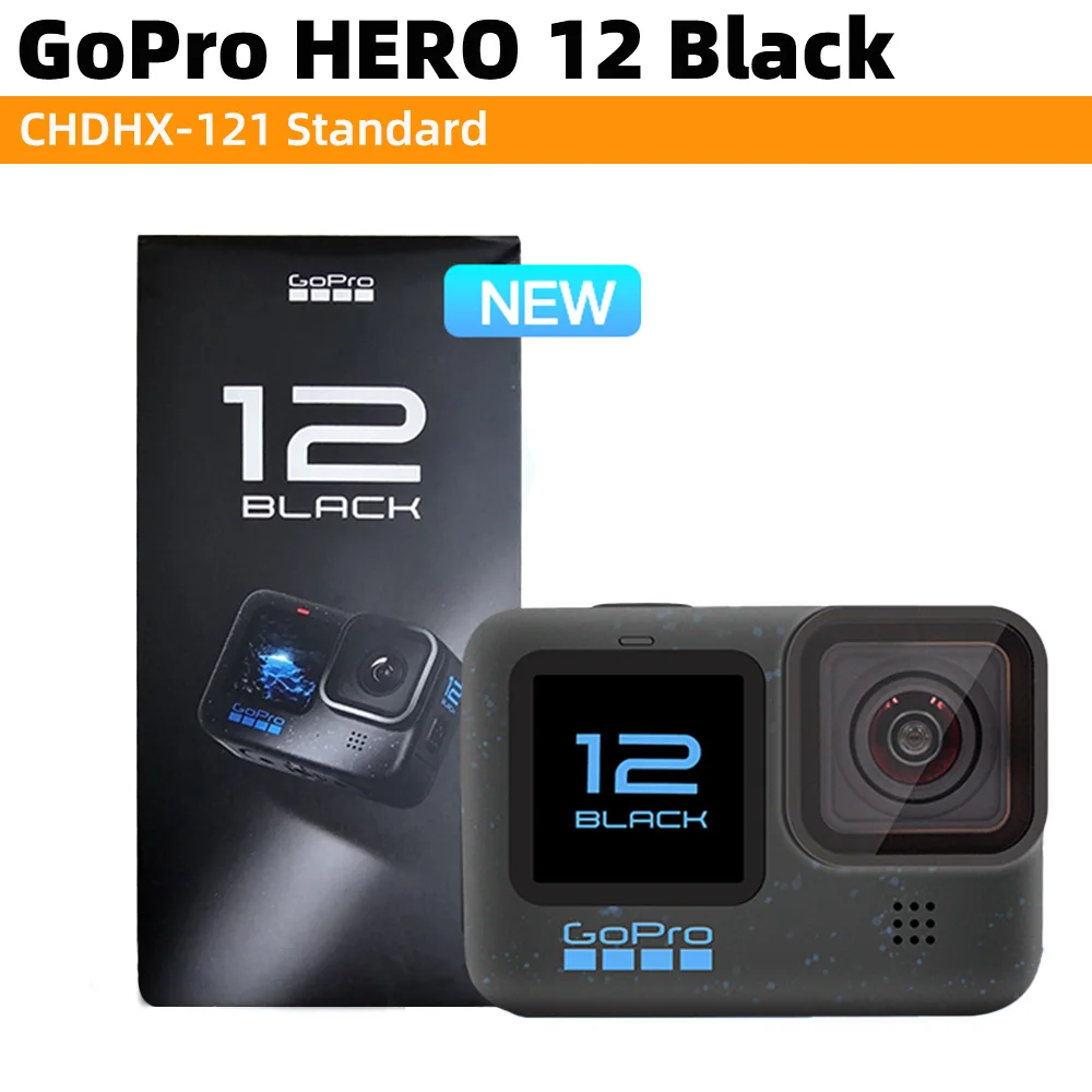 Czarna kamera akcji GoPro HERO 12 z wideo Ultra HD 5,3K60, zdjęcia 27 MP, HDR, czujnikiem obrazu 1/1,9 cala,