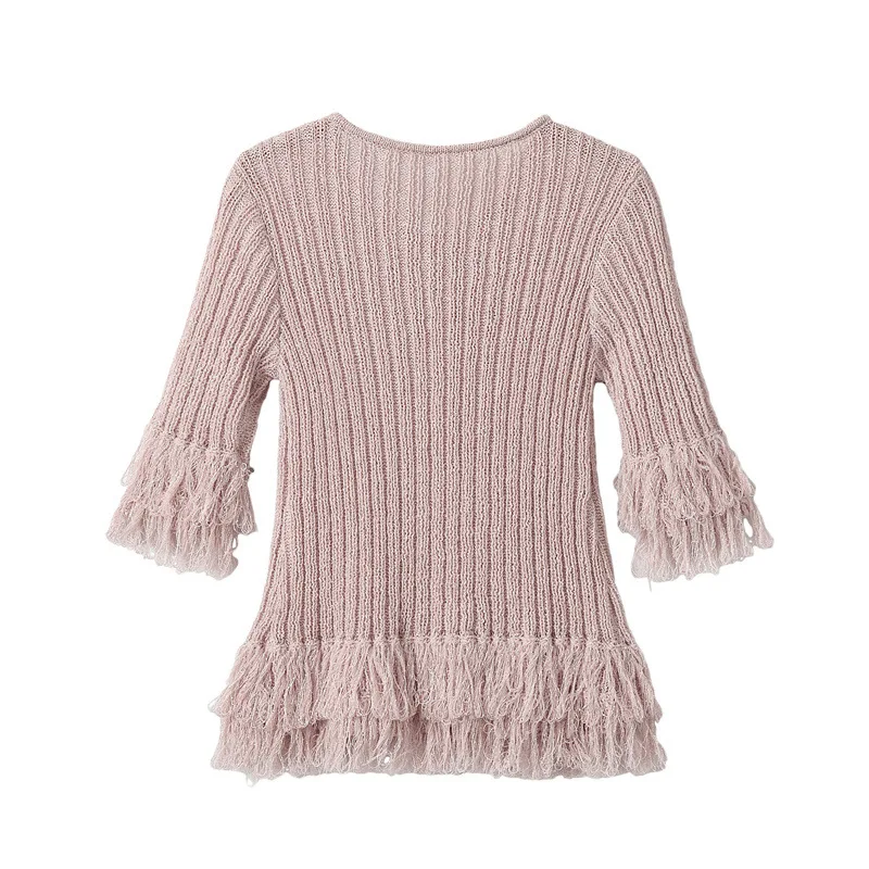 Pink Striped Tassel Knitted Cardigan round Neck Sleeveless Women's Outerwear Spring Autumn 2023 Fashion Casual Comfortable