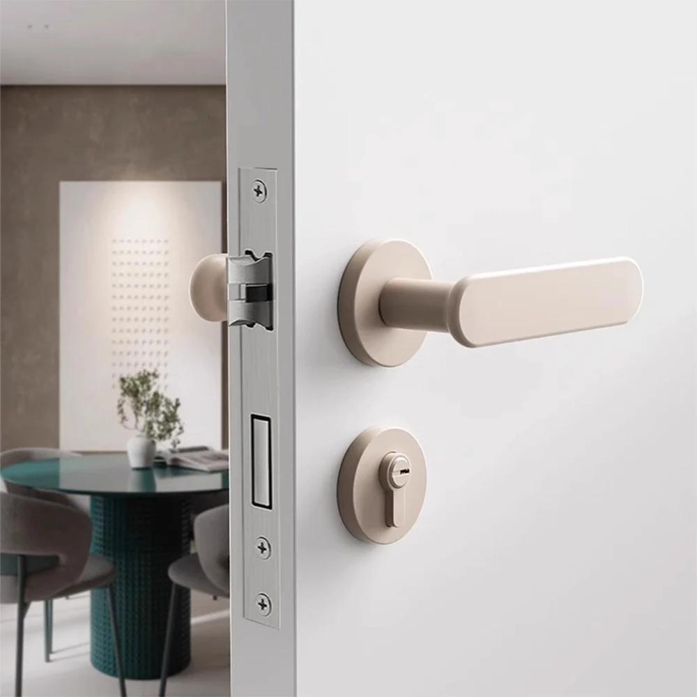 

Split Body Off-white Door Lock Bedroom Cream Wind Indoor Mute/Magnetic Attraction Door Lock Household Wooden Door Lock With Key