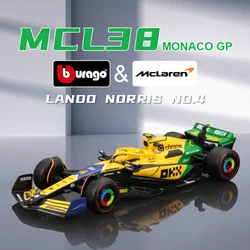 Bburago 1:43 2024 F1 Mclaren MCL38 Monaco Grand Prix Alloy Car Miniature Diecast Model #4 Lando Norris #81 Oscar Piastri Toy