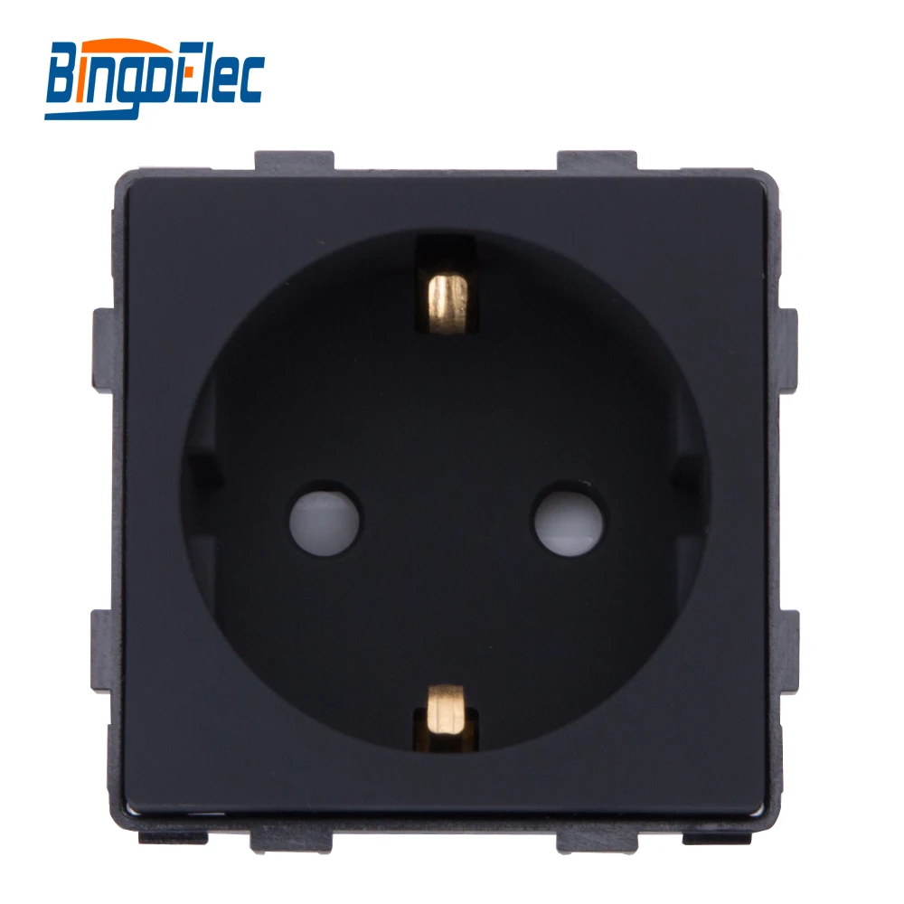 Bingoelec EU Standard white black Safety 45*45mm Glass Panel Wall Power Socket Outlet DIY Parts Module 250V 16A