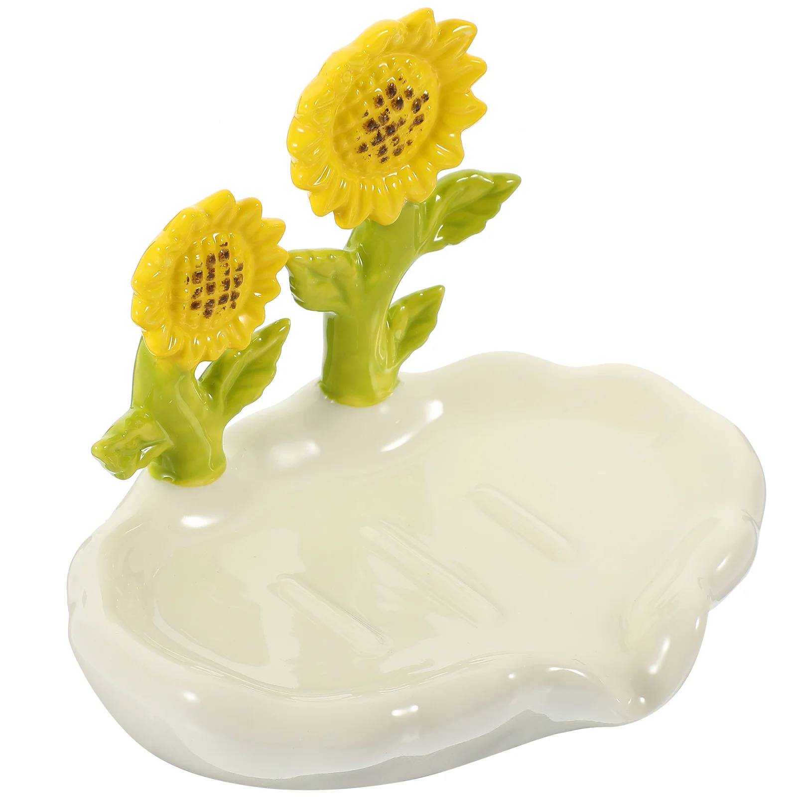 

Ceramic Soap Dish Sunflower Design Flower Shape Draining Soap Holder for Bathroom Kitchen Decorative Tray Bathroom Supplies,