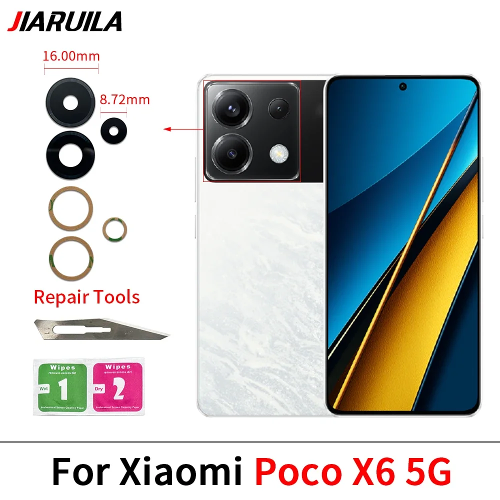 Xiaomi Poco F6 M6 5G M6 için arka kamera Lens Pro X5 X6 Pro C40 F3 F4 X4 GT M4 Adhesive kamera cam Lens yapıştırıcı ile