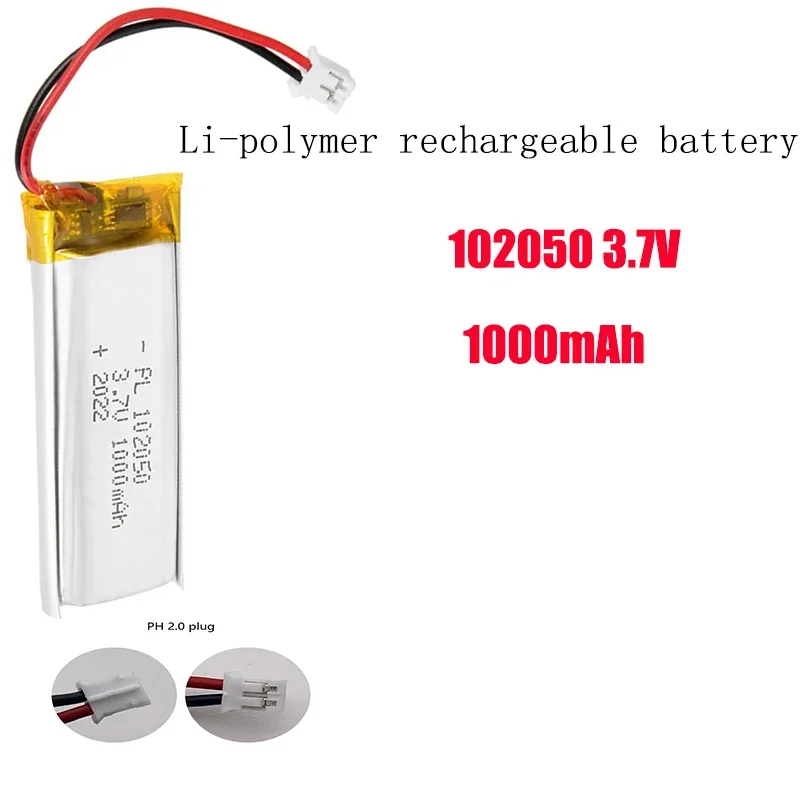 3.7v polimerowy akumulator litowy 102050 1000mAh li-po na małe stalowe głośniki do ładowania głośnika Bluetooth