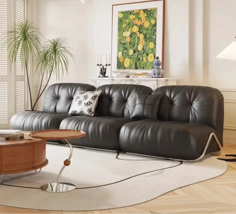 

TTFrench ретро-стиль Hepburn дизайнерский диван-модуль Теодор черная кожаная пряжка легкий роскошный диван для маленькой квартиры