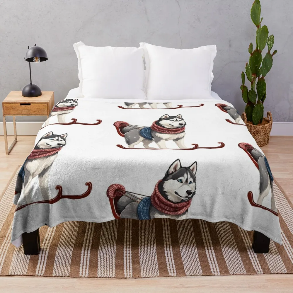 

Christmas Husky Throw Blanket Soft Plaid For Baby Decoratives Sofa Quilt Blankets