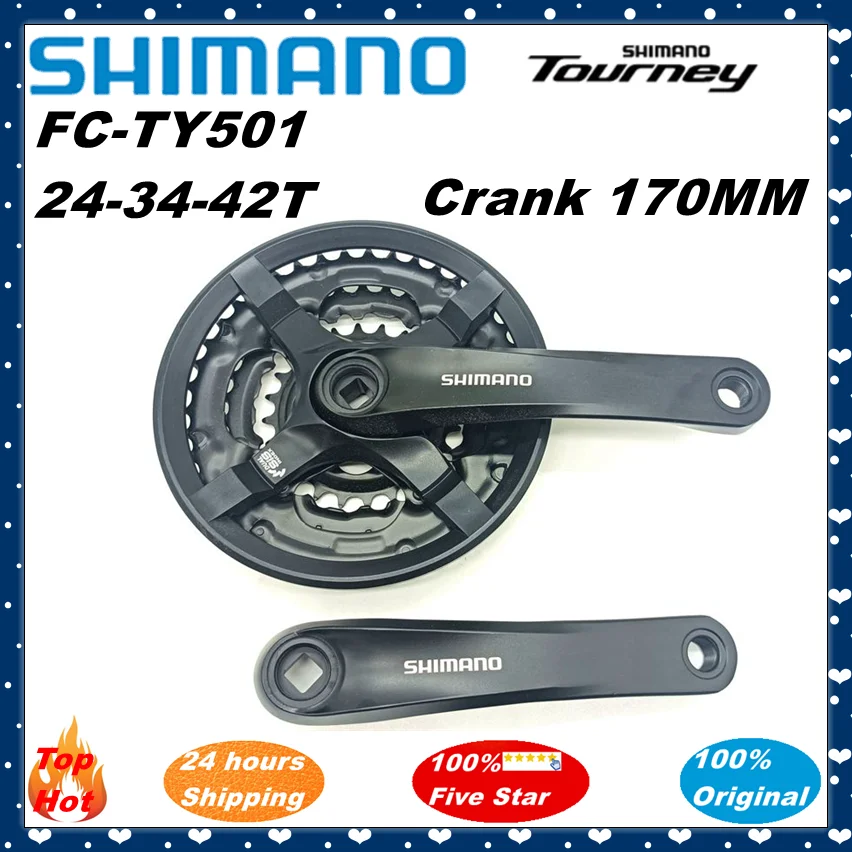 Shimano Tourney FC-TY501 MTB Bike Cranset 42-34-24T/28-38-48T Square Hole Crankset 6/7/8 Speed 170MM Crank TY501