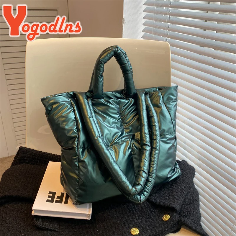 Yogodlns Large Capacity Underarm Bag Fashion Quilted Women Shoulder Bag Designer Space Padded Cotton Handbag Luxury Shopper Tote view 6