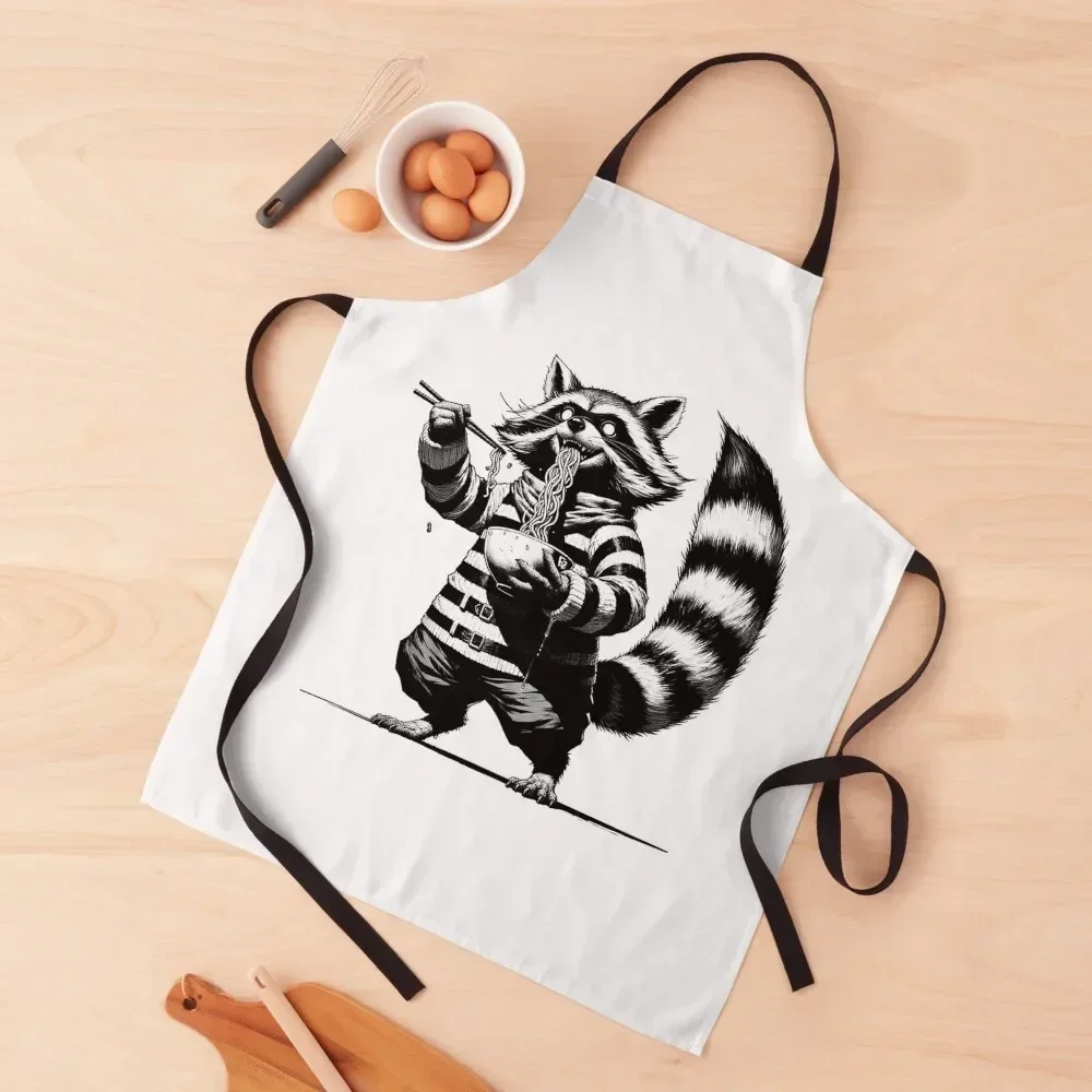 

Raccoon eating a bowl of noodles Apron Kitchens Men Teacher Women's Apron