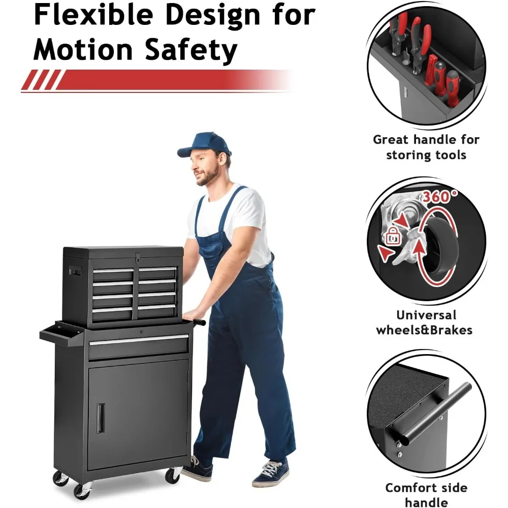 Armoire de rangement pour outils roulants, coffre à outils avec emballage amélioré, poignées amovibles, boîte à outils supérieure, chariot en métal pour garage et atelier