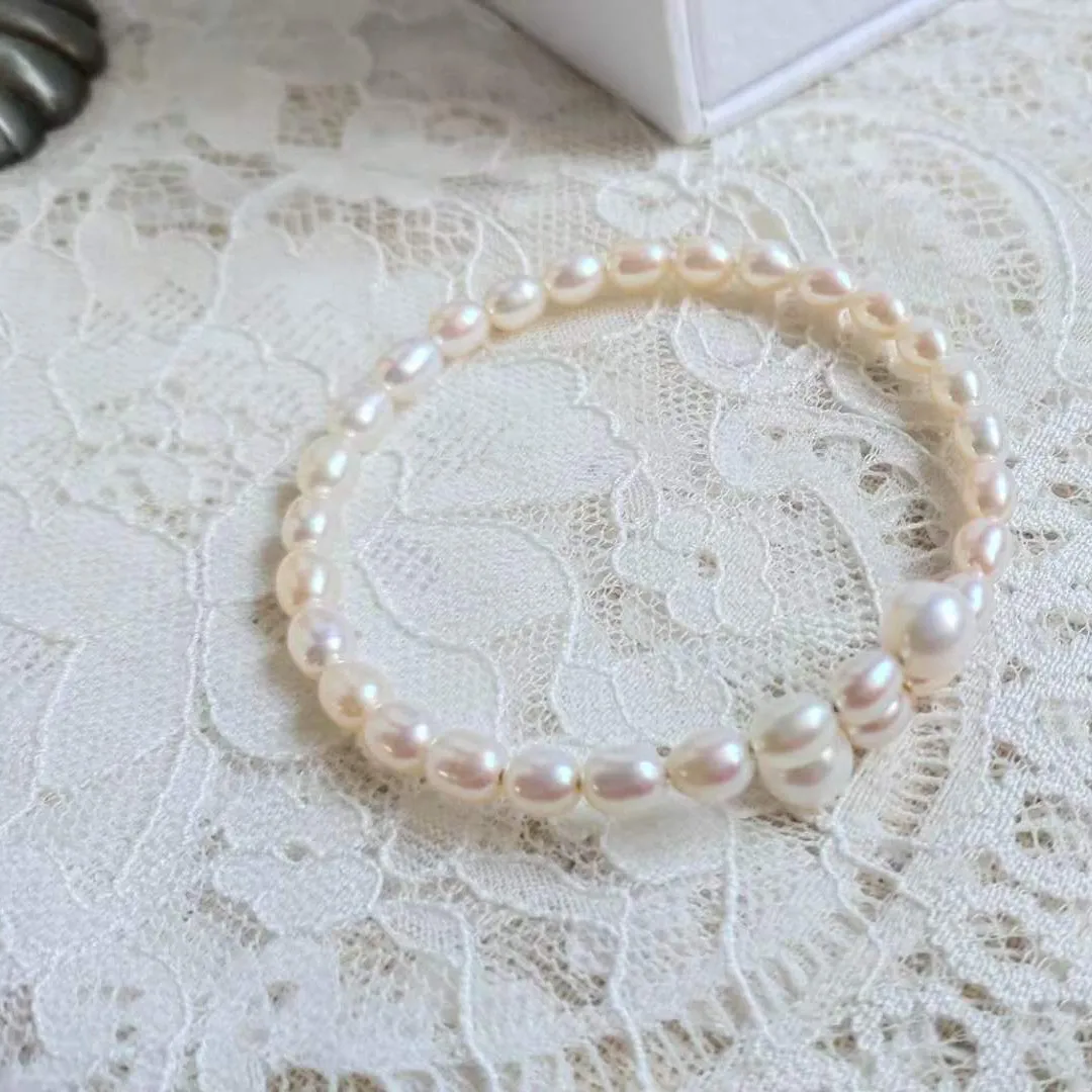 Gorgeous Real Natural AAA +Akoya White Pearl Bracelet Wire Fine Jewelry Free Shipping