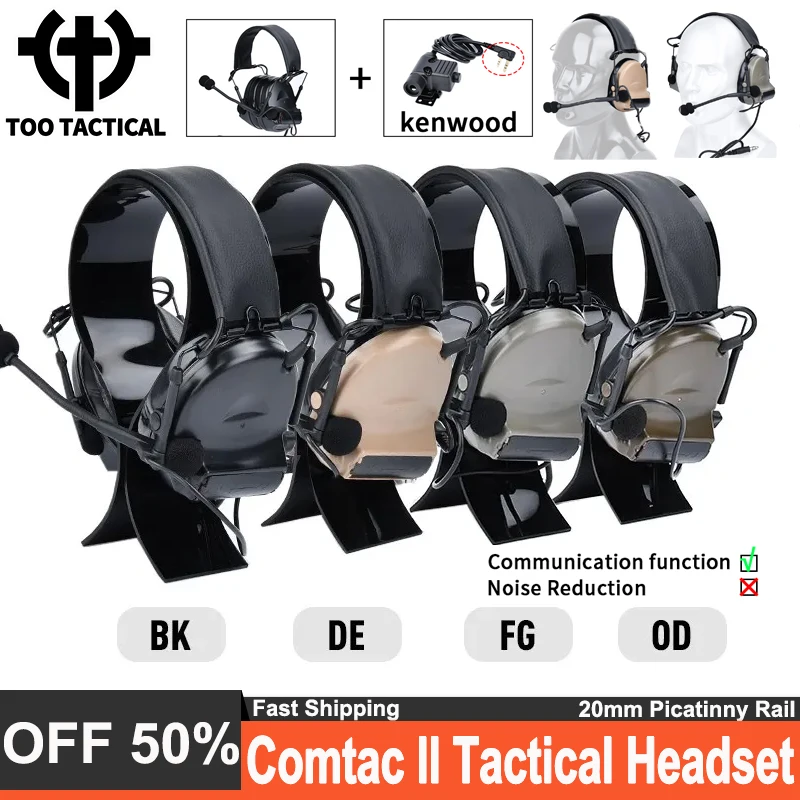 Wadsn Comtac II Tactical Shooting Headset Softair Military No Noise Clearance Hunting Earphone CS Wargame Headphone With U94 PTT