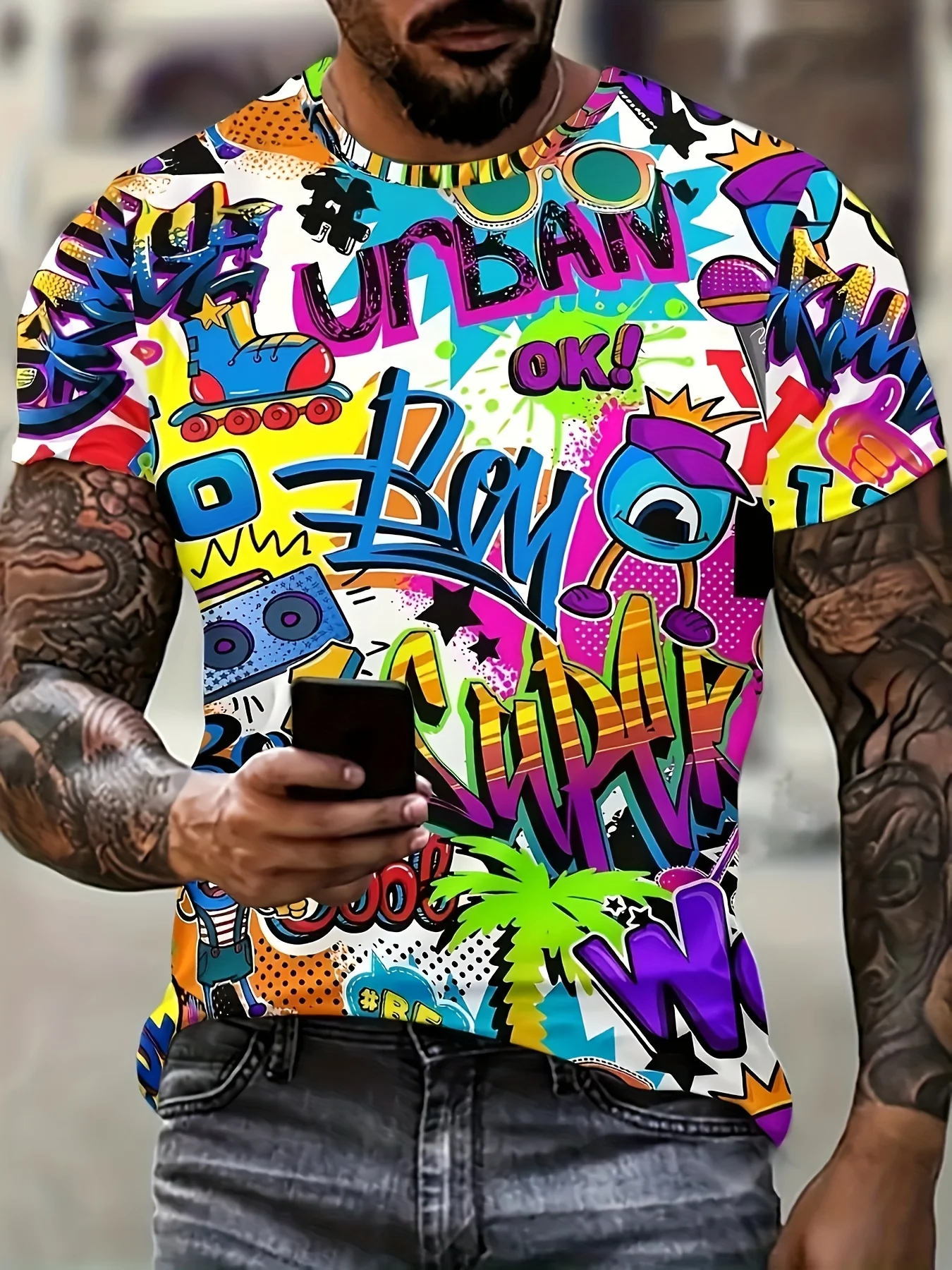 

Men's Vibrant 3D Comic Book Print T shirt Casual O Neck Oversized Shirt Summer Fashion Men's Clothing Outdoor Hip Hop Street Top