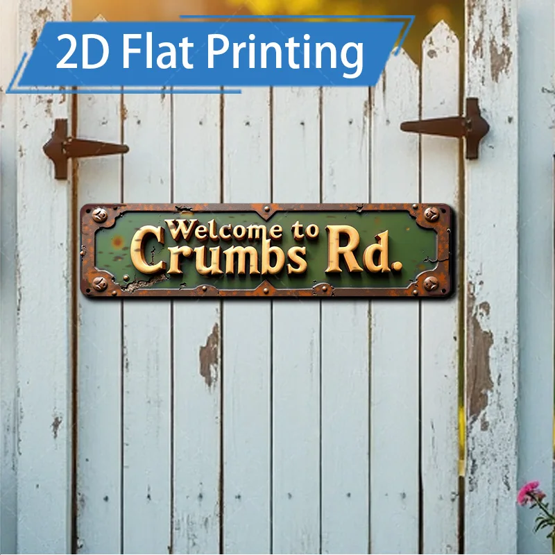1 قطعة علامة معدنية، 4 × 16 بوصة ريفي "مرحبًا بكم في Crumbs Rd." لافتة معدنية - ديكور مزرعة عتيق #1