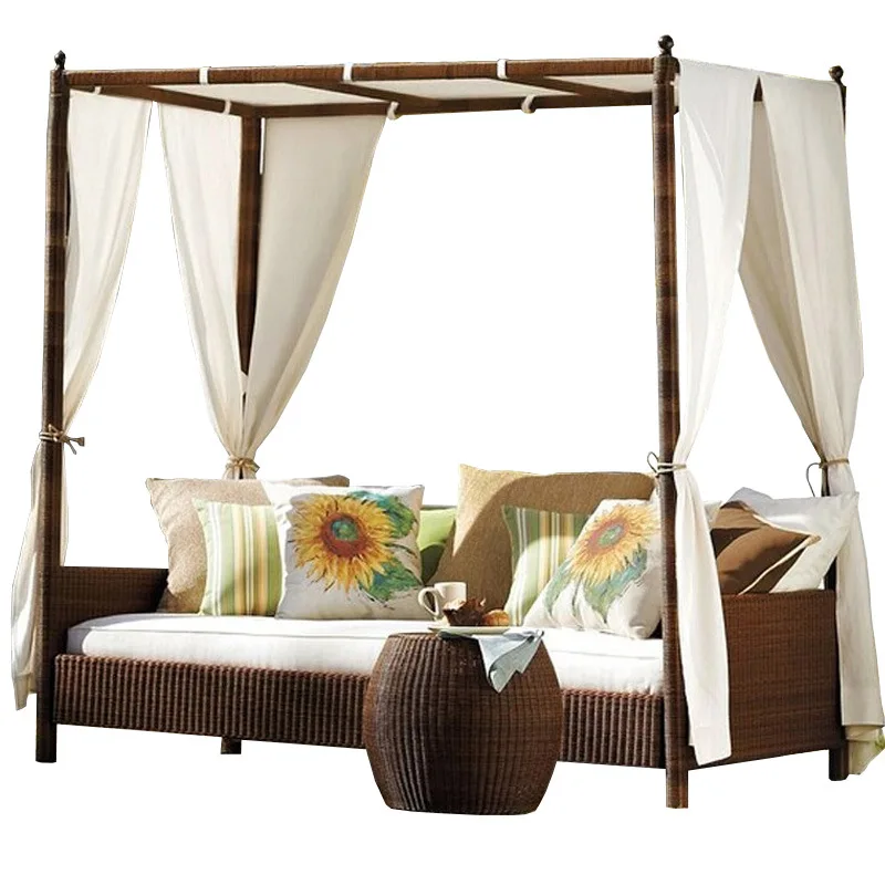 LBFHFB-003 Outdoor bed Garden Romantic art rattan bed Open-air sofa bed with gauze mantle