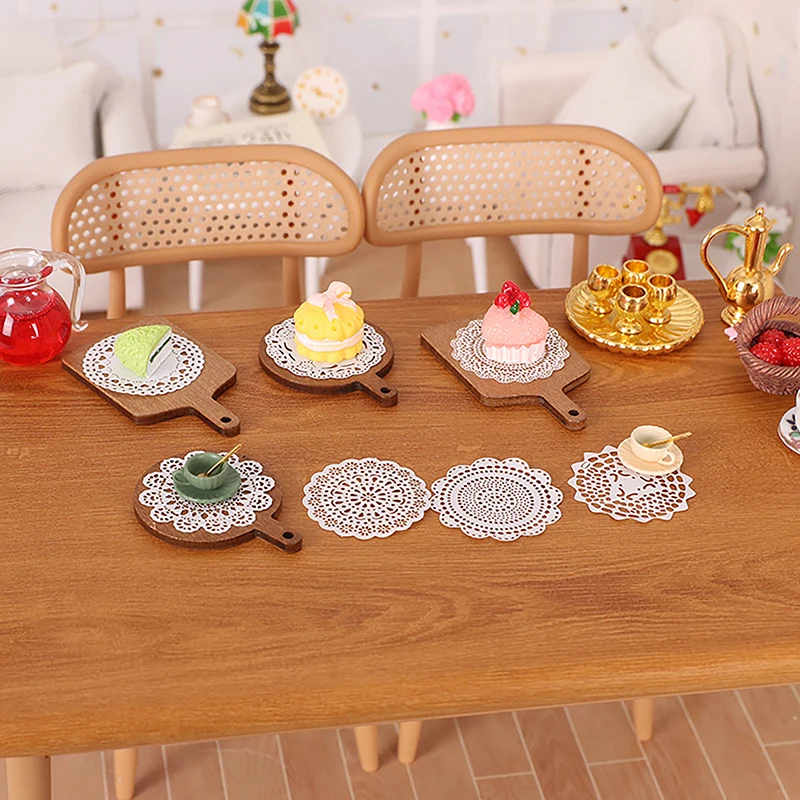 1/12 Dollhouse Cake Dessert Tray With Pad Paper Dollhouse Mini Food Plate For Dolls House Kitchen Scene Decor Accessories Toys