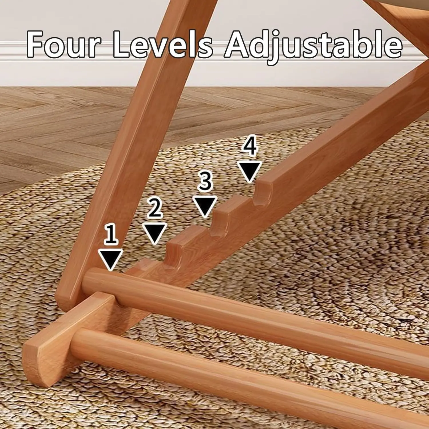 كرسي فناء قابل للطي قابل للتعديل - كرسي استرخاء خشبي للشاطئ في الهواء الطلق مع 4 أوضاع للاستلقاء والجلوس المريح