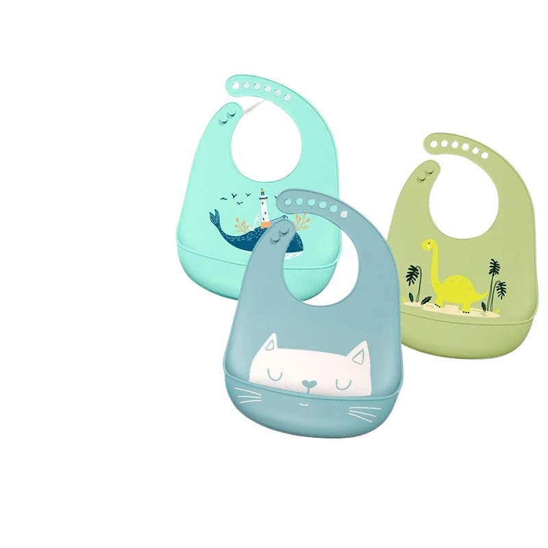 

Silicone Baby Bib - Waterproof Adjustable Feeding Bib with Catch Pocket, Soft Easy-Clean Drool Bib