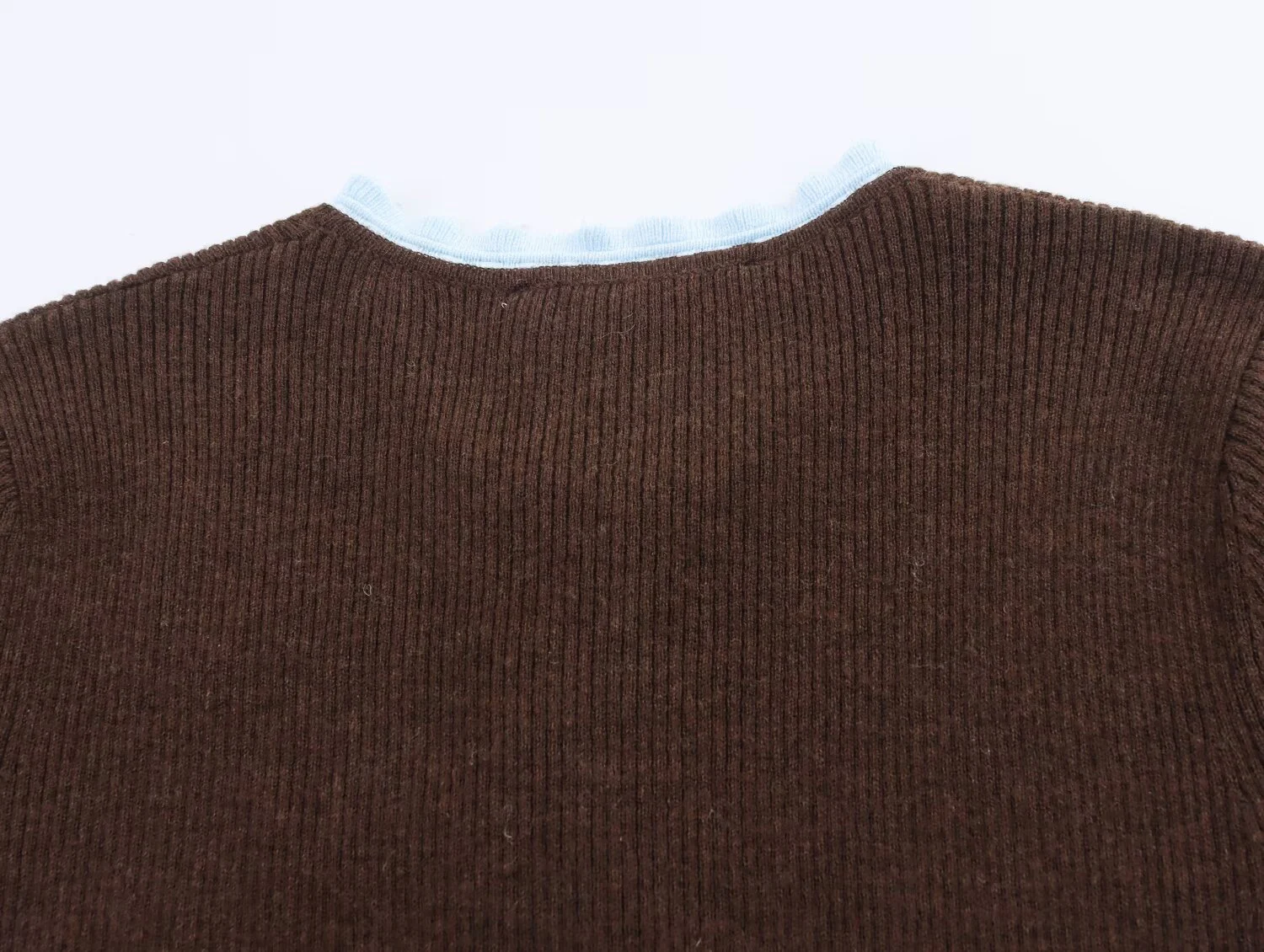 ZERAINS 2025 خريف جديد ملابس نسائية حلوة وعصرية رقبة مستديرة دانتيل اللون حظر سترة محبوكة بأكمام قصيرة #5