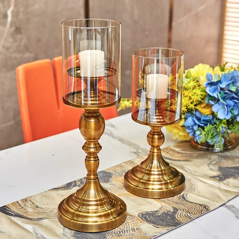 

Retro Metal Glass Candlestick Furnishing TV Cabinet Porch Candle Holder Decoration Restaurant Candlelight Dinner Candle Stick