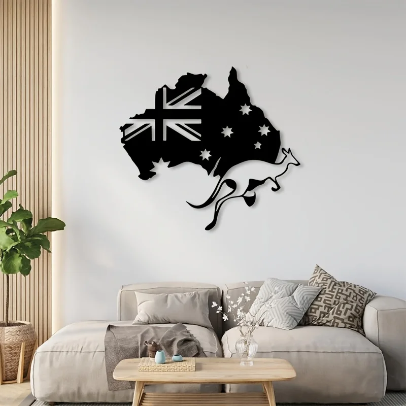 CIFBUY Aussie Flag Kangaroo 2D Sculpture Metal Wall Art Iron Hanging Decor Rust‑proof For Living Room Home Indoor Outdoor