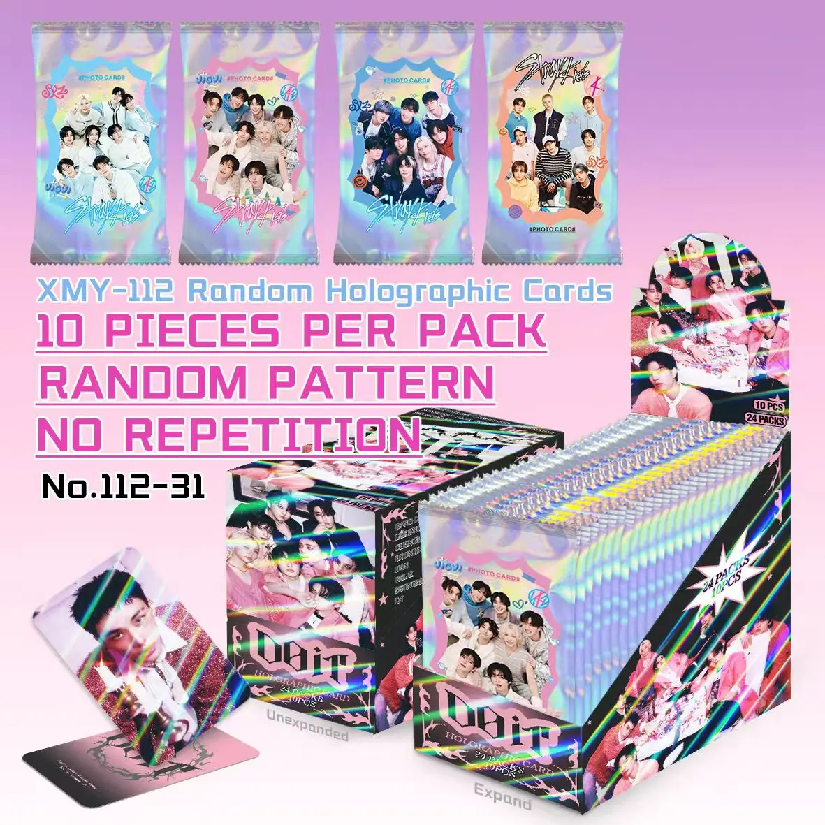 

STRAYKIDS DOIT New Album Laser Photocards 24 Box 10 sheets/1 pack Gift Set SKZOO Official Style HD Collectible Card