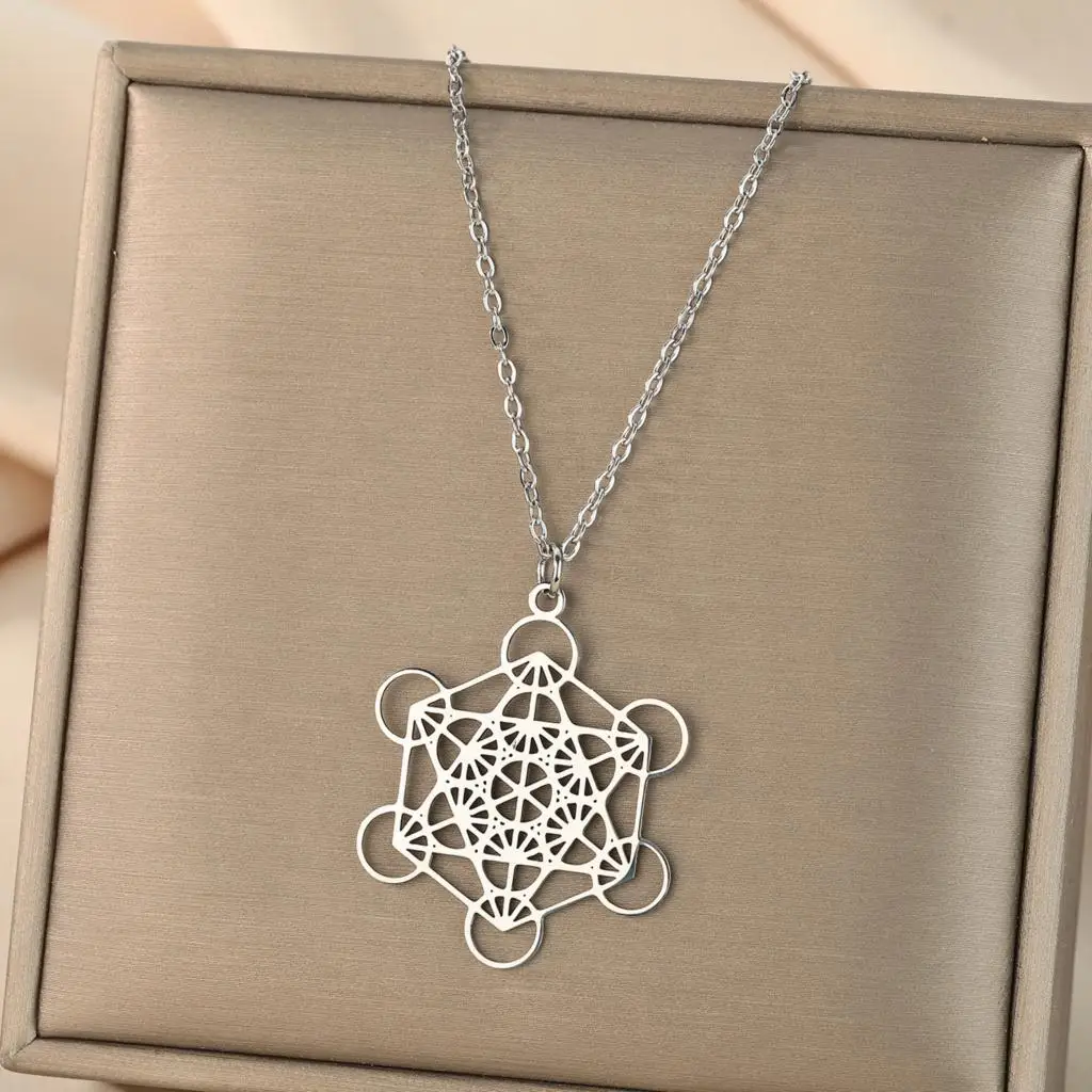 Cxwind Laser Carved Exquisite Fashion Necklace Metatron Necklace - Sacred Geometry Jewelry Metatron Cube Pendant Christmas Gift - view 6