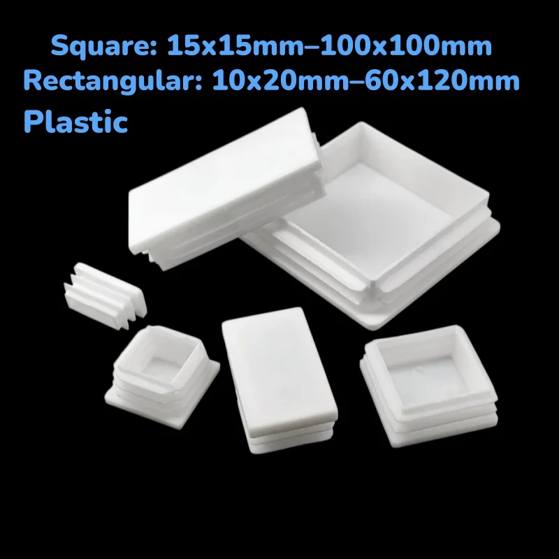 White Plastic Square/Rectangular Pipe Plug Blanking End Cap Anti-slip Table Chair Foot Cover Square Tube Plug