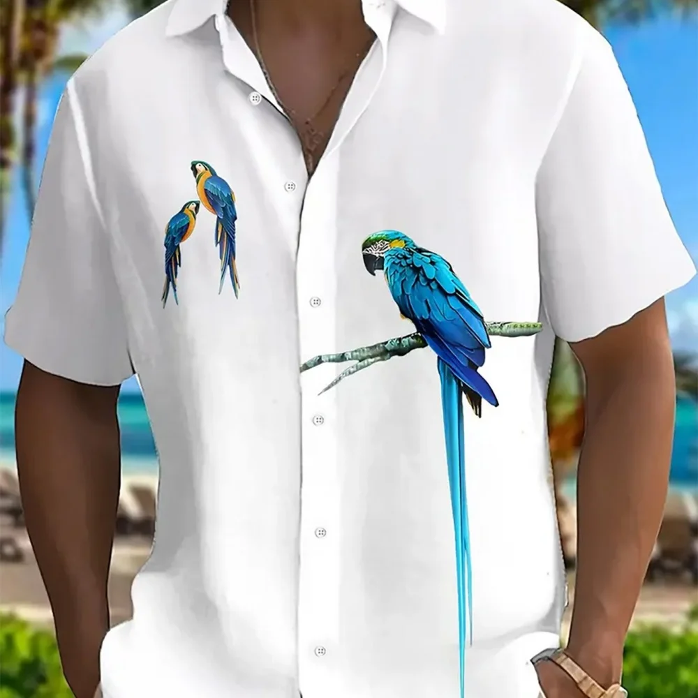 

High-Quality Men's Printed Hawaiian Casual Shirt Short-Sleeved Lapel Button-Up Street Fashion plus Size