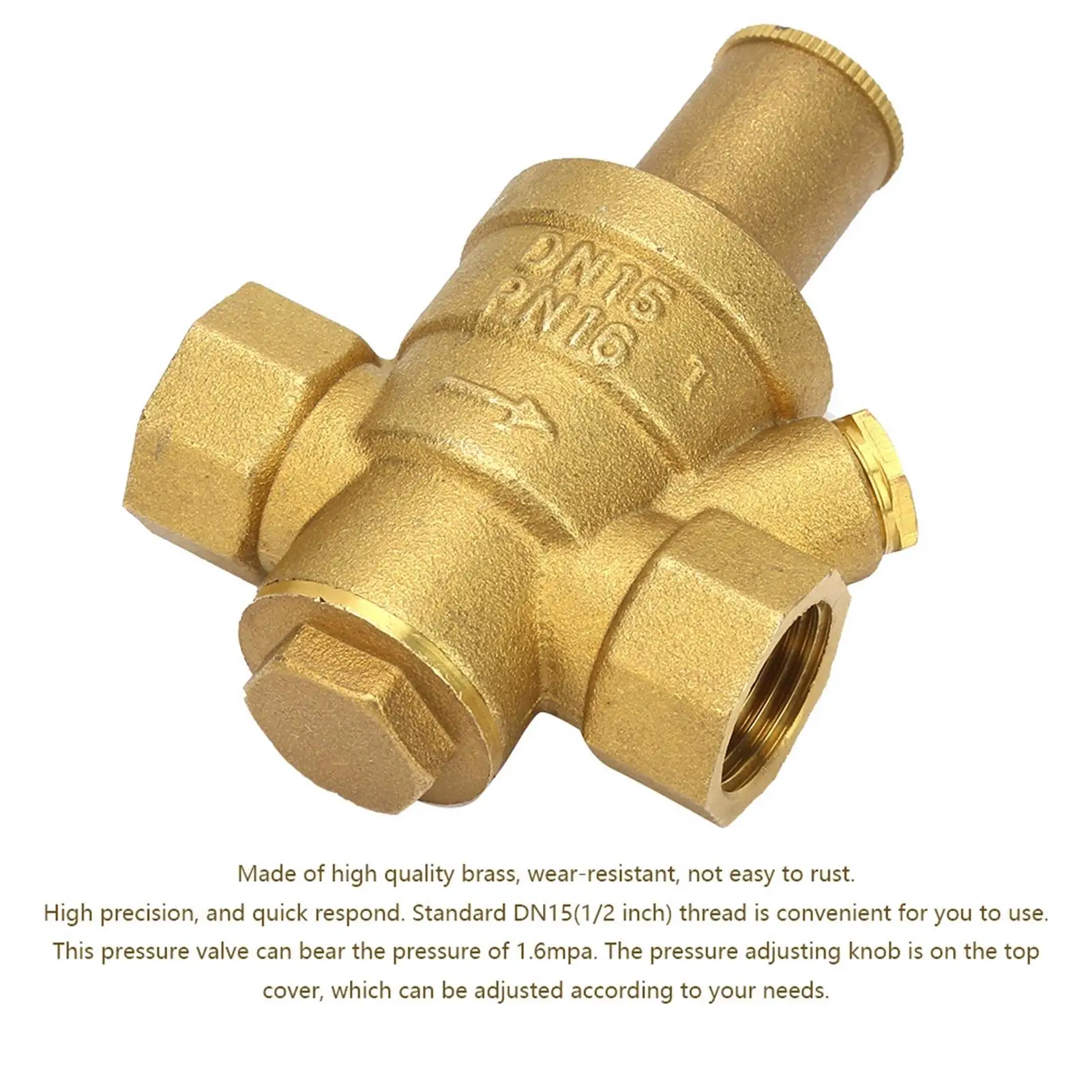 1/2 Brass Adjustable Water Pressure Reducing Valve DN15 - Durable & Wear-Resistant Regulator