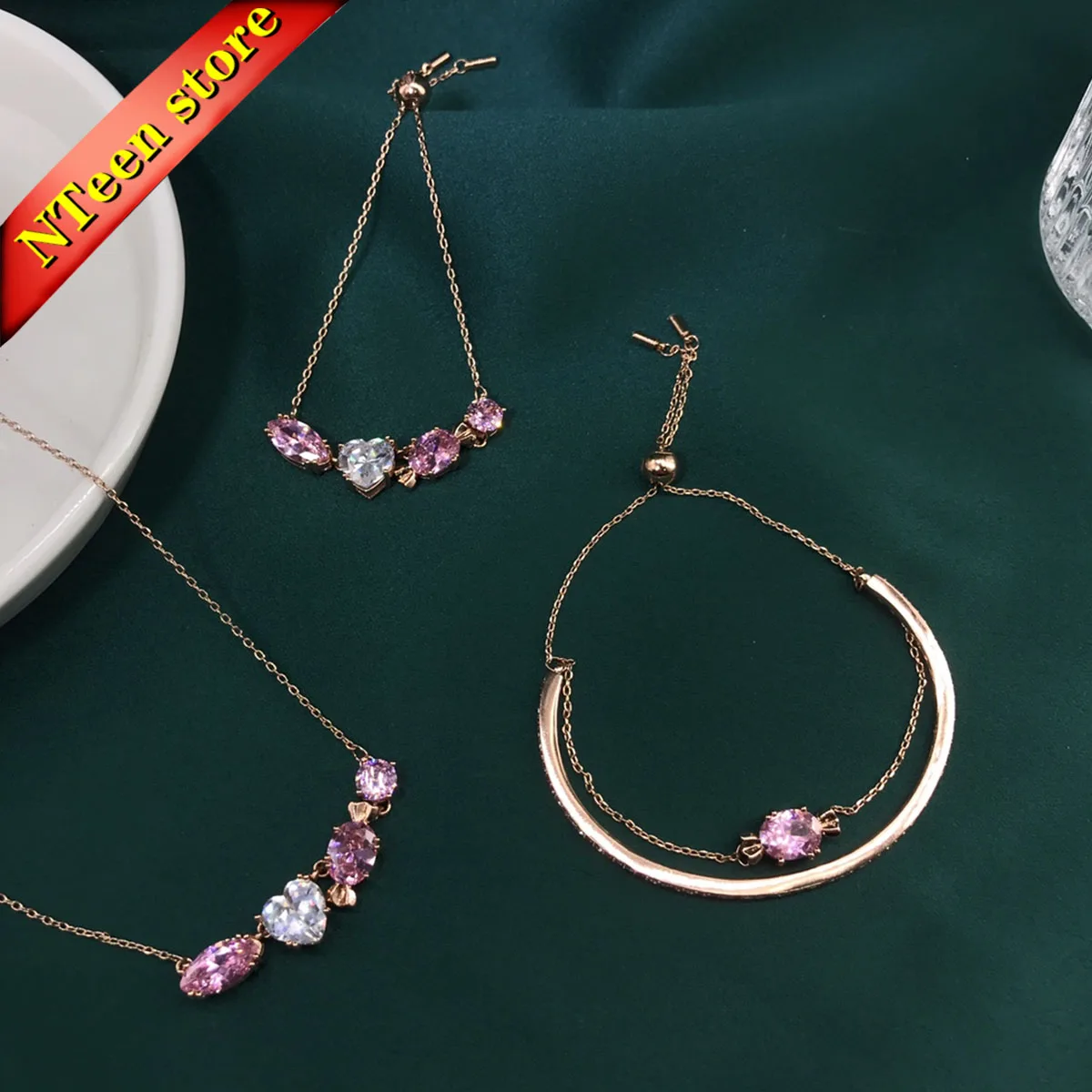 2024 Candy Series Jewelry Set Charm Green Pink Blue Crystal Women's Necklace Bracelet Earrings High Quality Gift Original