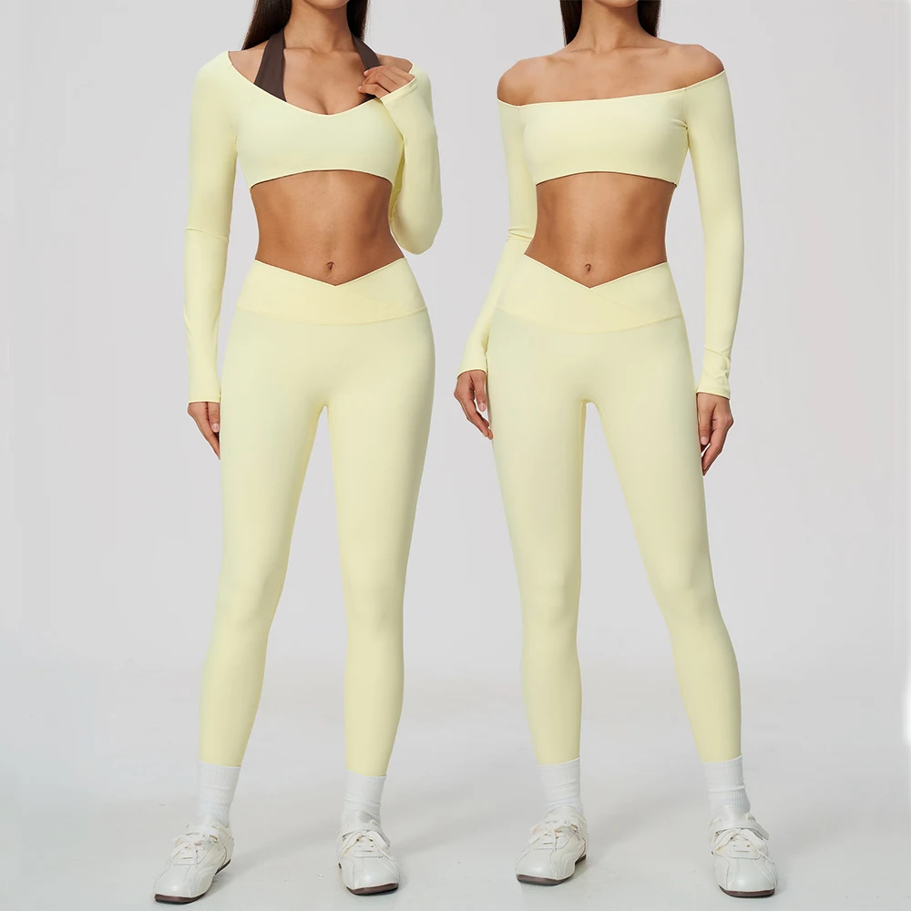 Yoga Set 2PCS Sports Set Athletic Wear Women Clothes Gym Tracksuit Workout Outfits Fitness Long Sleeved Sportswear Leggings Set