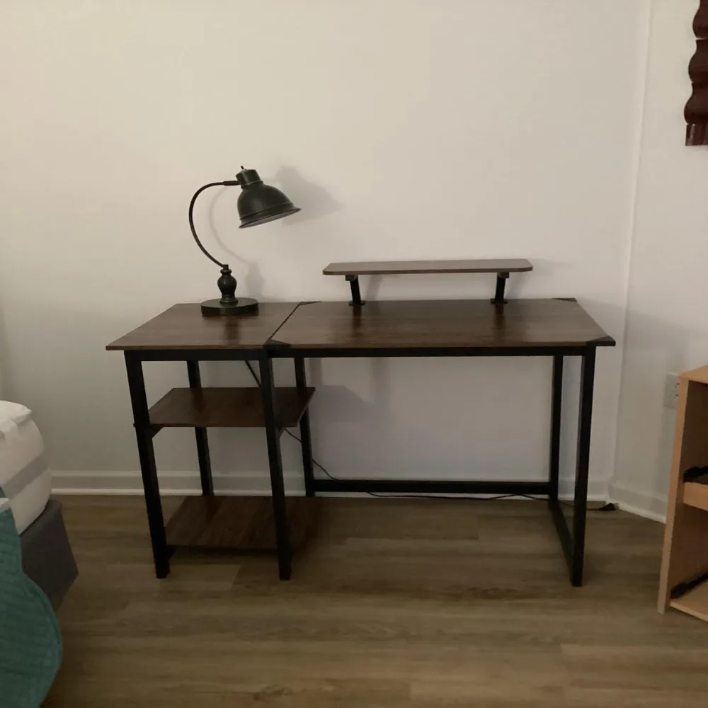 Adjustable Storage Shelves 39 Inch Small Desk Monitor Stand For Home Work